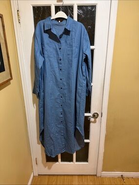 SHEIN Blue Button-Front Midi Shirt Dress